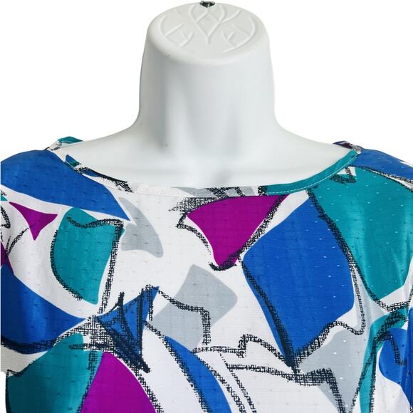 Vintage 80s White Blue Green Abstract Short Sleeve Tee Oversize size S / M - Picture 7 of 10